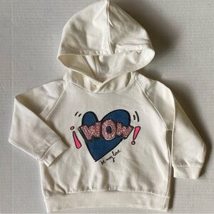 Zara Baby Hoodie Size 6 9 Months WOW Heart Sequins White Be My Love Sweatshirt